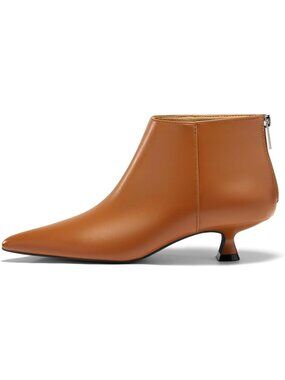 Women's Brown Kitten Low Heel Booties Pointed Toe Short Ankle Boots Back Shoes